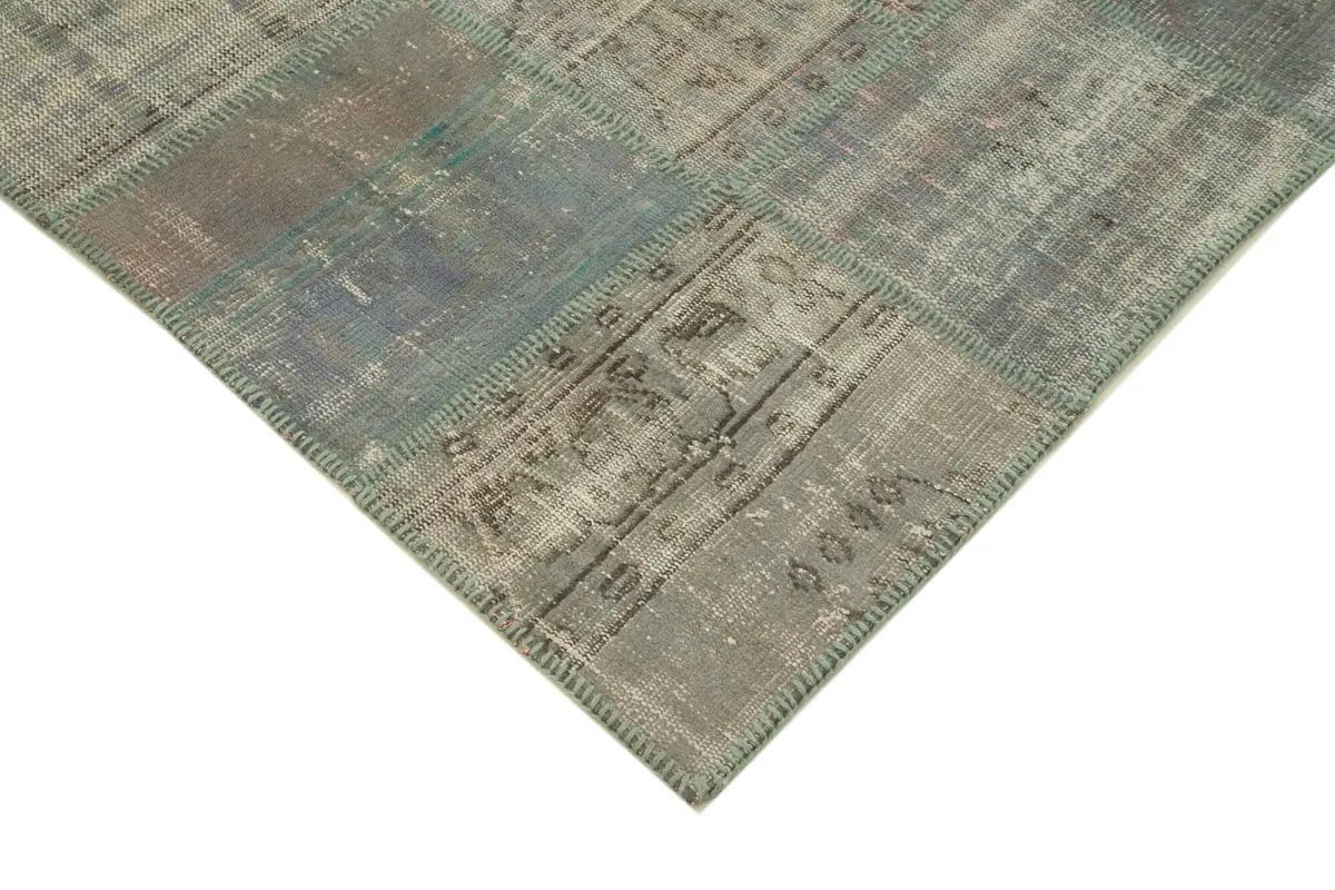 Patchwork Gri Pamuk Üzerine Yün El Dokuma Kilim-196x301 - Görsel 4