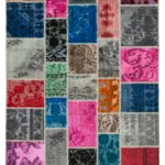 Patchwork Multi Pamuk Üzerine Yün El Dokuma Kilim-204x302