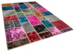 Patchwork Multi Pamuk Üzerine Yün El Dokuma Kilim-204x302 - Görsel 2