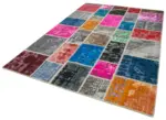 Patchwork Multi Pamuk Üzerine Yün El Dokuma Kilim-204x302 - Görsel 3