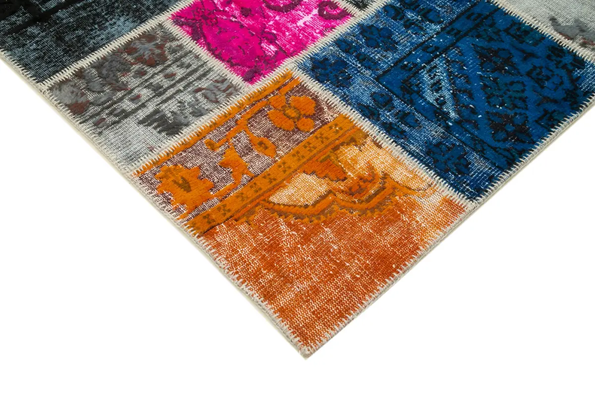 Patchwork Multi Pamuk Üzerine Yün El Dokuma Kilim-204x302 - Görsel 4