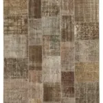 Patchwork Kahverengi Pamuk Üzerine Yün El Dokuma Kilim-197x300