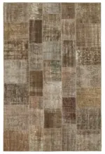 Patchwork Kahverengi Pamuk Üzerine Yün El Dokuma Kilim-197x300