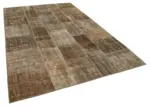 Patchwork Kahverengi Pamuk Üzerine Yün El Dokuma Kilim-197x300 - Görsel 2