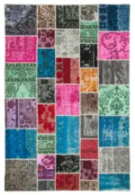 Patchwork Multi Pamuk Üzerine Yün El Dokuma Kilim-206x305