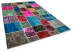 Patchwork Multi Pamuk Üzerine Yün El Dokuma Kilim-206x305 - Görsel 2