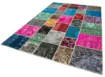 Patchwork Multi Pamuk Üzerine Yün El Dokuma Kilim-206x305 - Görsel 3