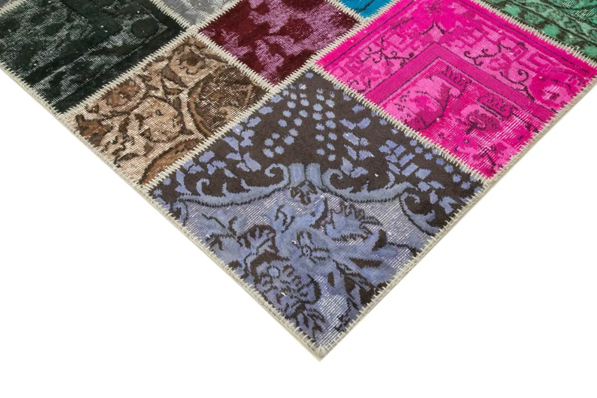 Patchwork Multi Pamuk Üzerine Yün El Dokuma Kilim-206x305 - Görsel 4