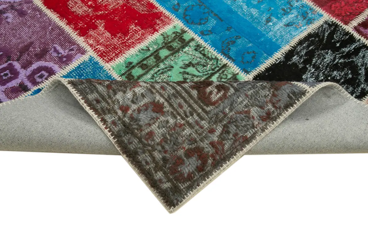 Patchwork Multi Pamuk Üzerine Yün El Dokuma Kilim-206x305 - Görsel 6