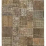 Patchwork Kahverengi Pamuk Üzerine Yün El Dokuma Kilim-198x300