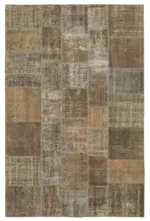 Patchwork Kahverengi Pamuk Üzerine Yün El Dokuma Kilim-198x300