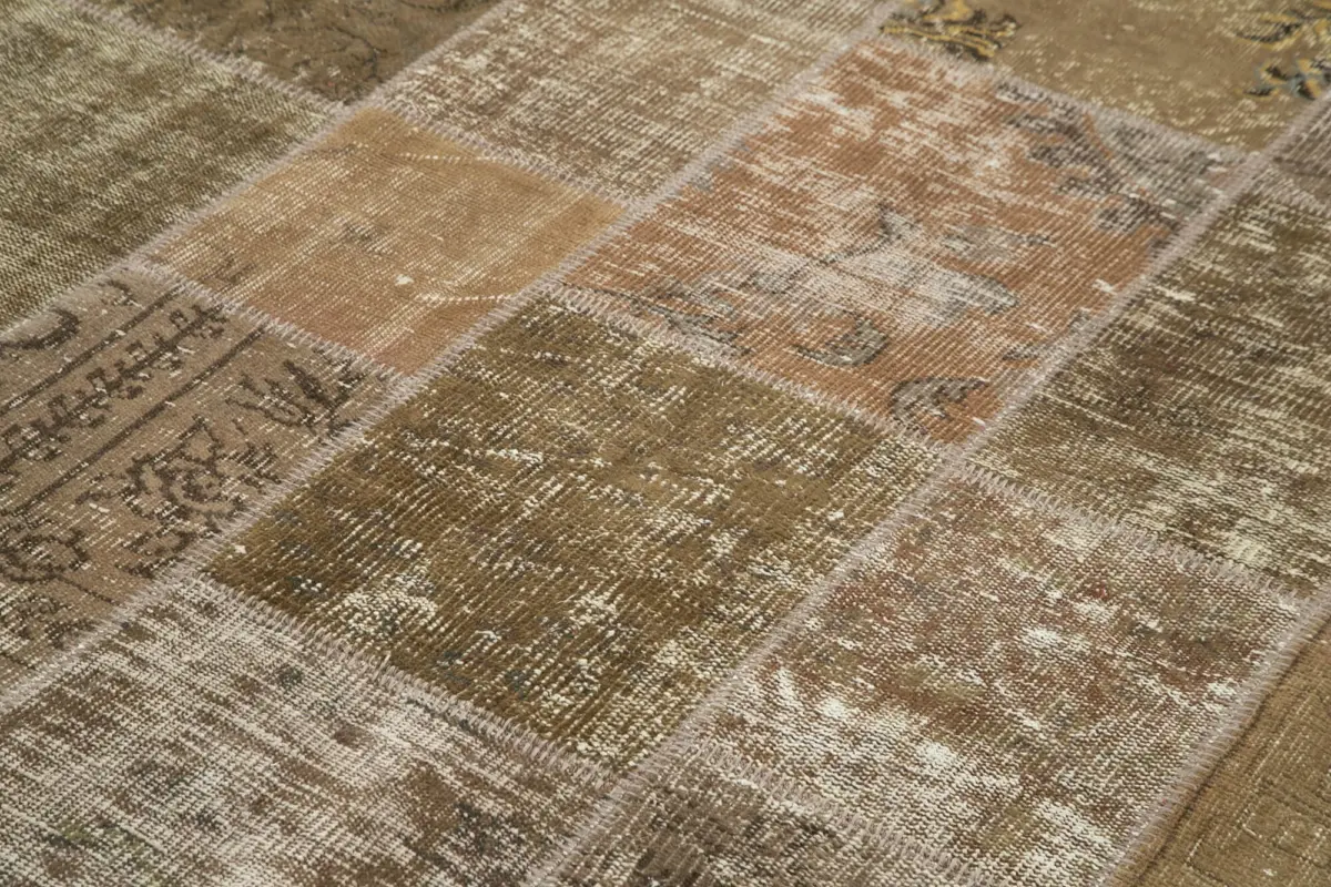 Patchwork Kahverengi Pamuk Üzerine Yün El Dokuma Kilim-198x300 - Görsel 5