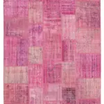Patchwork Pembe Pamuk Üzerine Yün El Dokuma Kilim-207x301