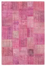 Patchwork Pembe Pamuk Üzerine Yün El Dokuma Kilim-207x301