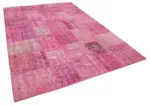 Patchwork Pembe Pamuk Üzerine Yün El Dokuma Kilim-207x301 - Görsel 2