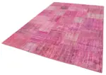 Patchwork Pembe Pamuk Üzerine Yün El Dokuma Kilim-207x301 - Görsel 3