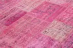Patchwork Pembe Pamuk Üzerine Yün El Dokuma Kilim-207x301 - Görsel 5