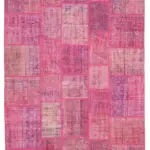 Patchwork Pembe Pamuk Üzerine Yün El Dokuma Kilim-205x302