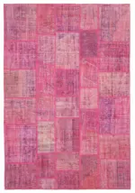 Patchwork Pembe Pamuk Üzerine Yün El Dokuma Kilim-205x302