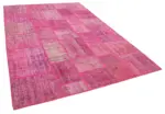 Patchwork Pembe Pamuk Üzerine Yün El Dokuma Kilim-205x302 - Görsel 2