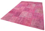 Patchwork Pembe Pamuk Üzerine Yün El Dokuma Kilim-205x302 - Görsel 3