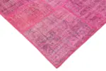 Patchwork Pembe Pamuk Üzerine Yün El Dokuma Kilim-205x302 - Görsel 4