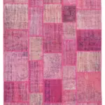 Patchwork Pembe Pamuk Üzerine Yün El Dokuma Kilim-207x304