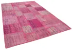 Patchwork Pembe Pamuk Üzerine Yün El Dokuma Kilim-207x304 - Görsel 2