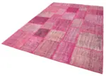 Patchwork Pembe Pamuk Üzerine Yün El Dokuma Kilim-207x304 - Görsel 3