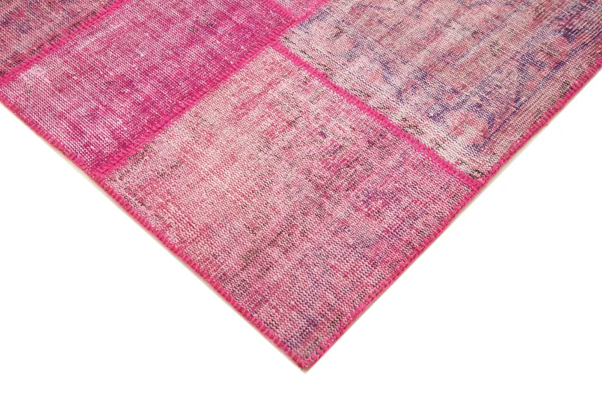 Patchwork Pembe Pamuk Üzerine Yün El Dokuma Kilim-207x304 - Görsel 4