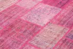 Patchwork Pembe Pamuk Üzerine Yün El Dokuma Kilim-207x304 - Görsel 5