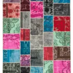 Patchwork Multi Pamuk Üzerine Yün El Dokuma Kilim-206x305