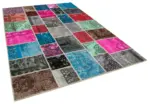Patchwork Multi Pamuk Üzerine Yün El Dokuma Kilim-206x305 - Görsel 2