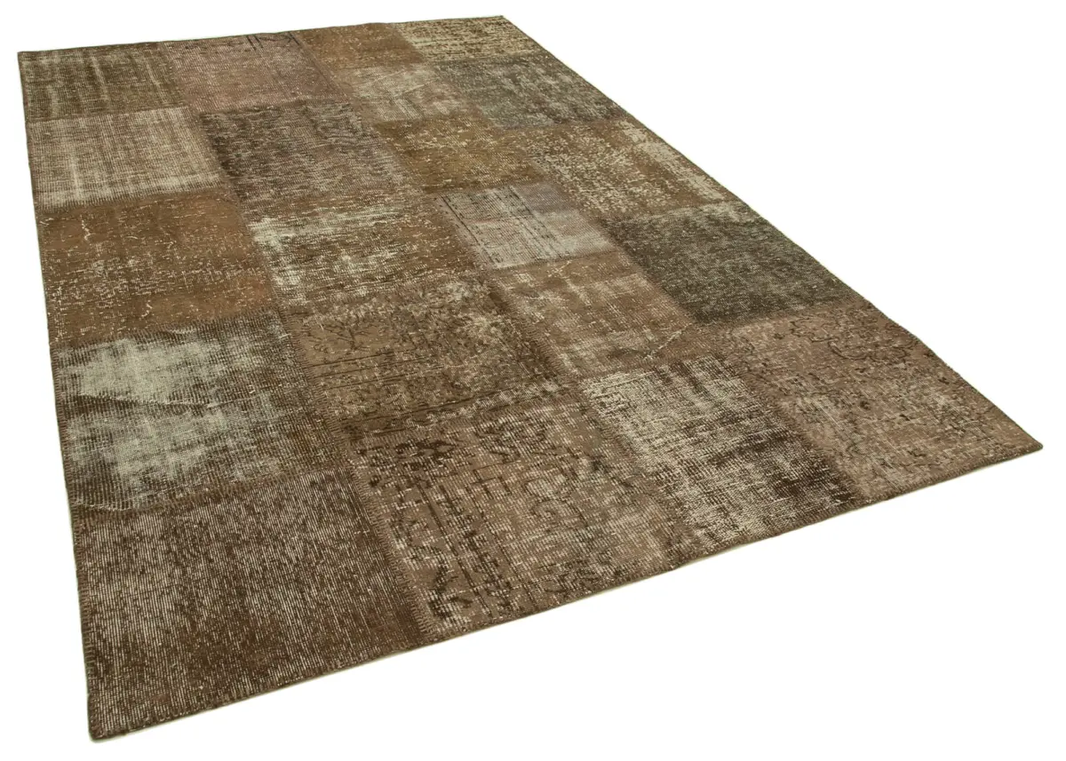 Patchwork Kahverengi Pamuk Üzerine Yün El Dokuma Kilim-200x298 - Görsel 2