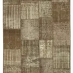 Patchwork Kahverengi Pamuk Üzerine Yün El Dokuma Kilim-196x302
