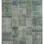 Patchwork Gri Pamuk Üzerine Yün El Dokuma Kilim-200x300