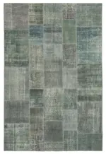 Patchwork Gri Pamuk Üzerine Yün El Dokuma Kilim-200x300