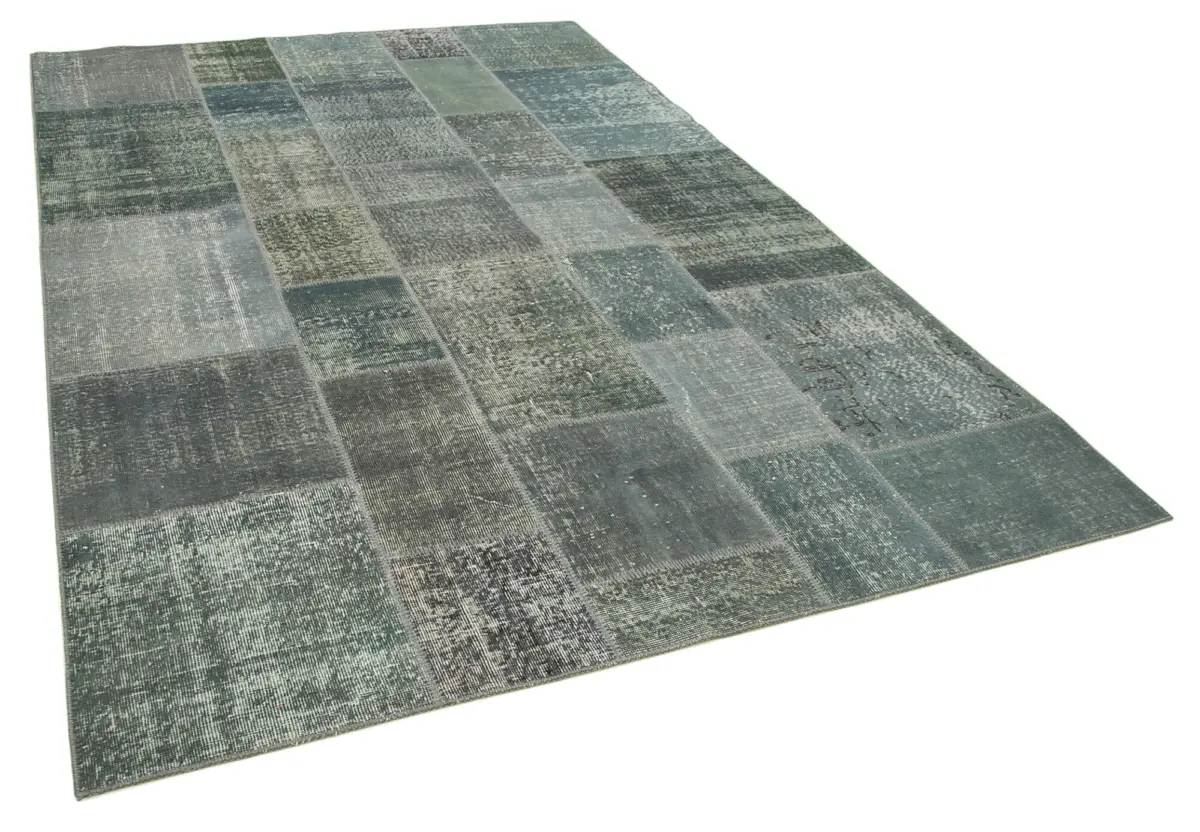 Patchwork Gri Pamuk Üzerine Yün El Dokuma Kilim-200x300 - Görsel 2