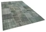 Patchwork Gri Pamuk Üzerine Yün El Dokuma Kilim-200x300 - Görsel 2