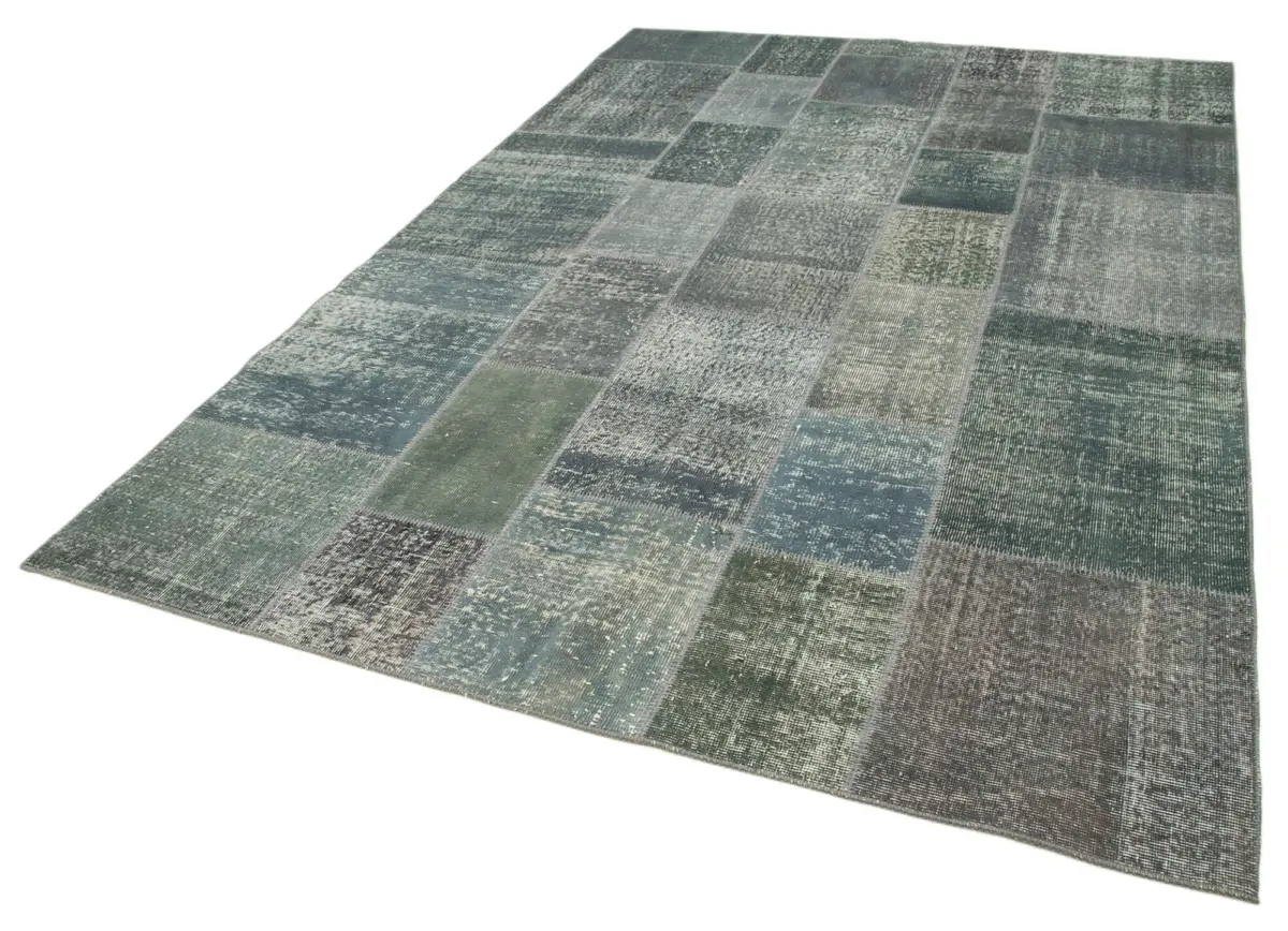 Patchwork Gri Pamuk Üzerine Yün El Dokuma Kilim-200x300 - Görsel 3