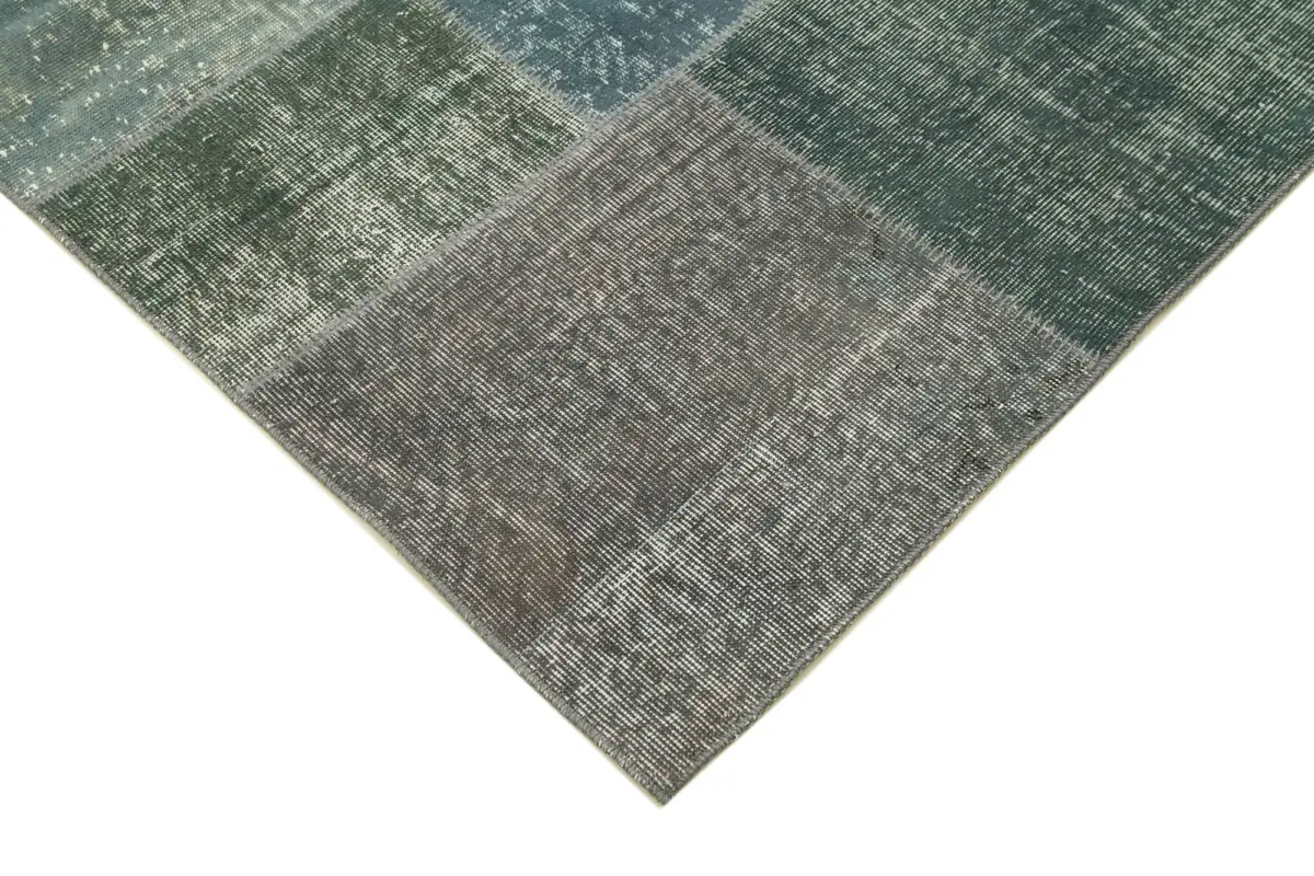 Patchwork Gri Pamuk Üzerine Yün El Dokuma Kilim-200x300 - Görsel 4