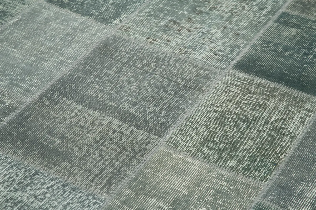 Patchwork Gri Pamuk Üzerine Yün El Dokuma Kilim-200x300 - Görsel 5