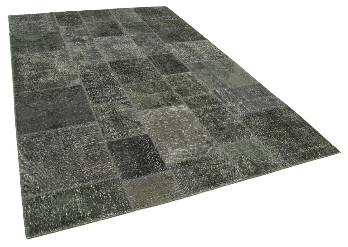 Patchwork Gri Pamuk Üzerine Yün El Dokuma Kilim-200x300 - Görsel 2