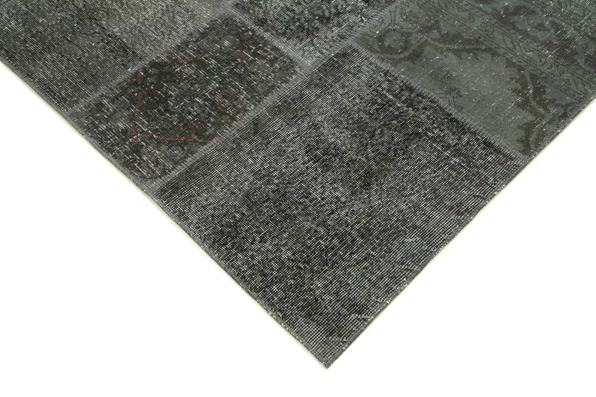 Patchwork Gri Pamuk Üzerine Yün El Dokuma Kilim-200x300 - Görsel 4