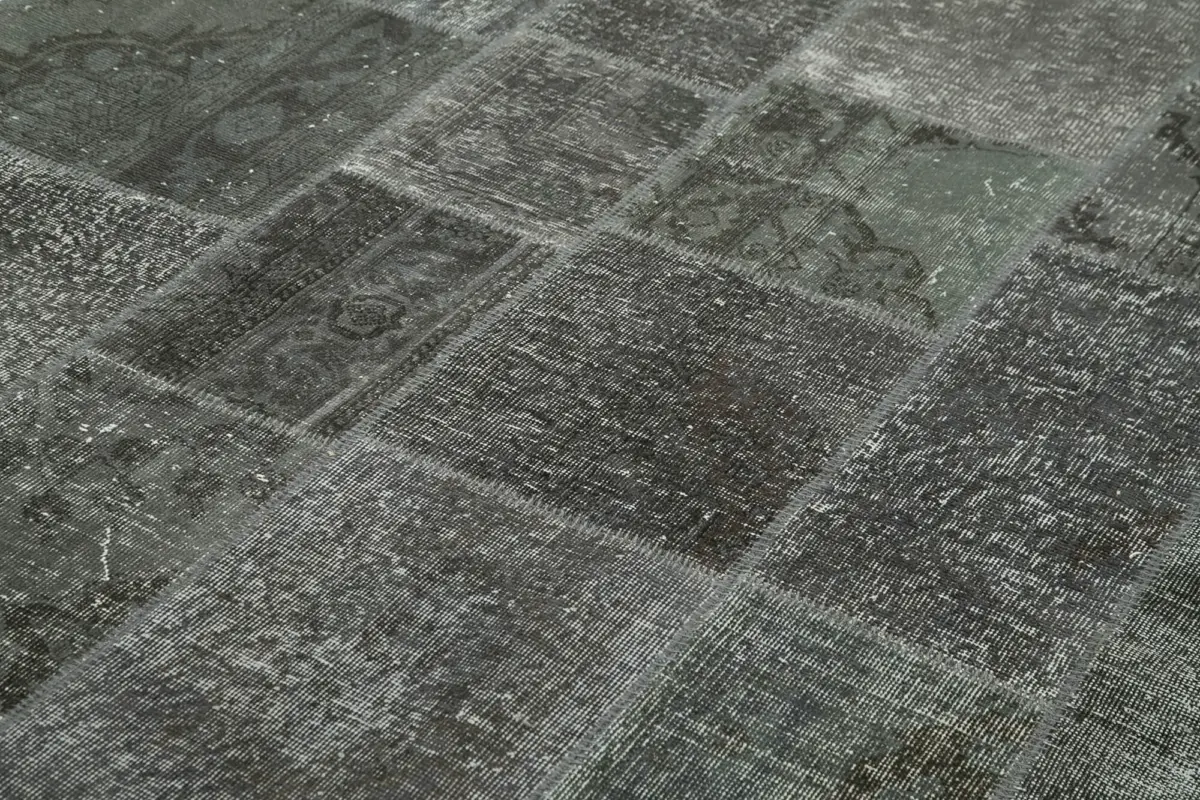 Patchwork Gri Pamuk Üzerine Yün El Dokuma Kilim-200x300 - Görsel 5