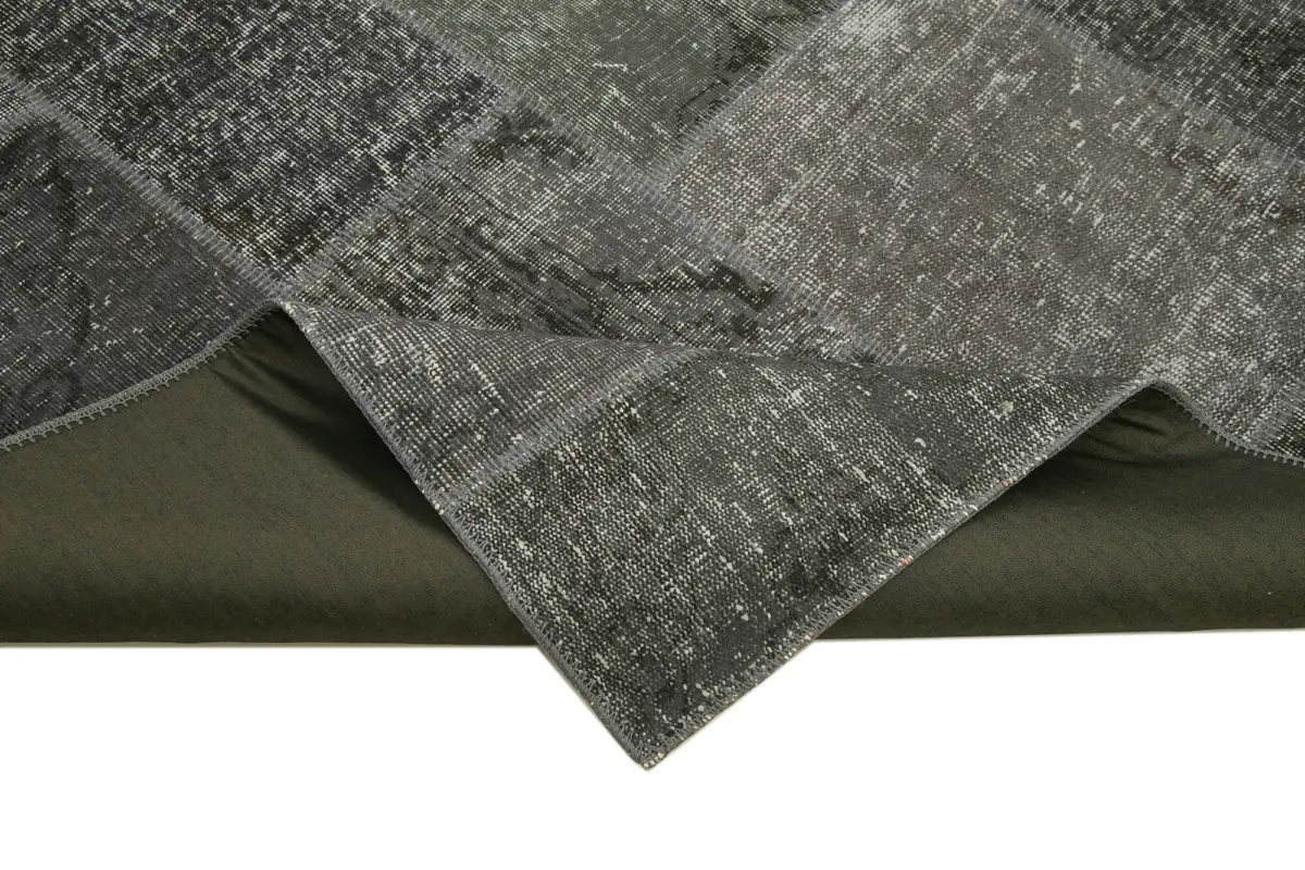 Patchwork Gri Pamuk Üzerine Yün El Dokuma Kilim-200x300 - Görsel 6