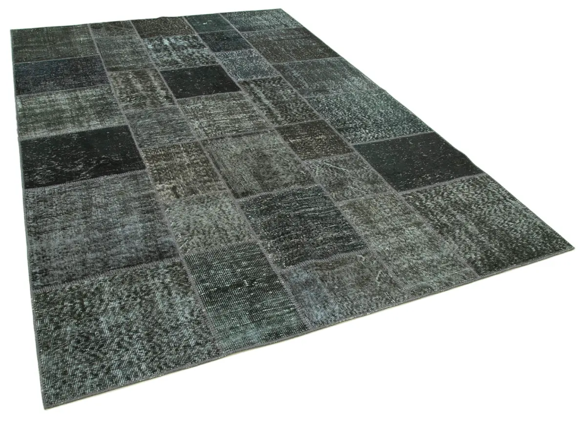 Patchwork Gri Pamuk Üzerine Yün El Dokuma Kilim-200x300 - Görsel 2