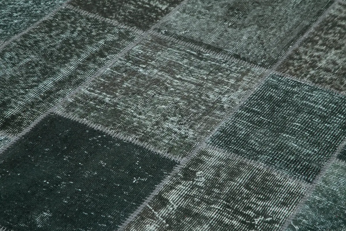 Patchwork Gri Pamuk Üzerine Yün El Dokuma Kilim-200x300 - Görsel 5