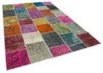 Patchwork Multi Pamuk Üzerine Yün El Dokuma Kilim-204x300 - Görsel 2