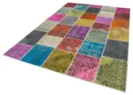 Patchwork Multi Pamuk Üzerine Yün El Dokuma Kilim-204x300 - Görsel 3